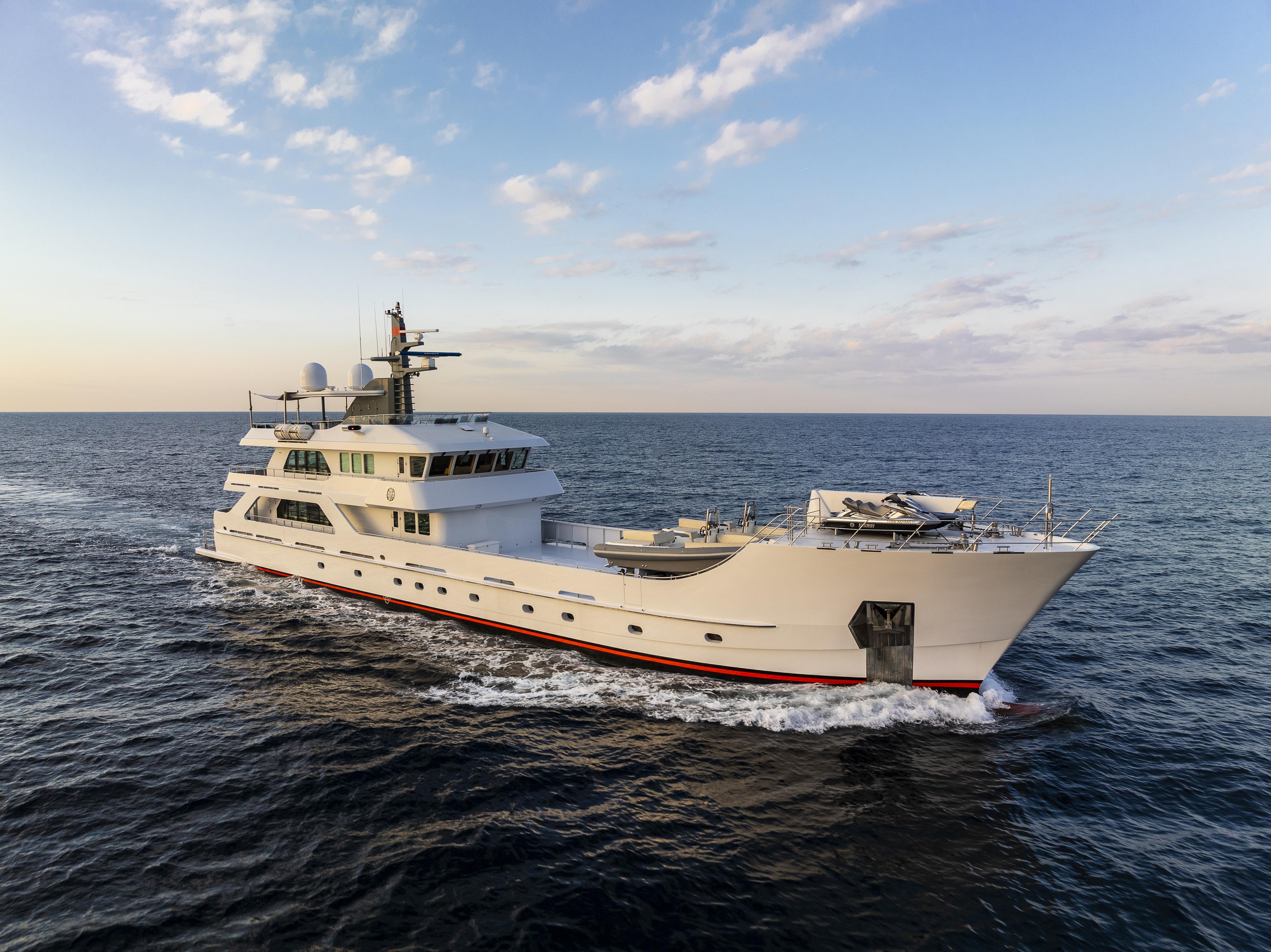 The stunning Far Far Away yacht from Inace Shipyard, showcasing its sleek profile and modern aesthetics. | Inace, Far Far Away, yacht, sleek design, modern aesthetics | Fraser Yachts