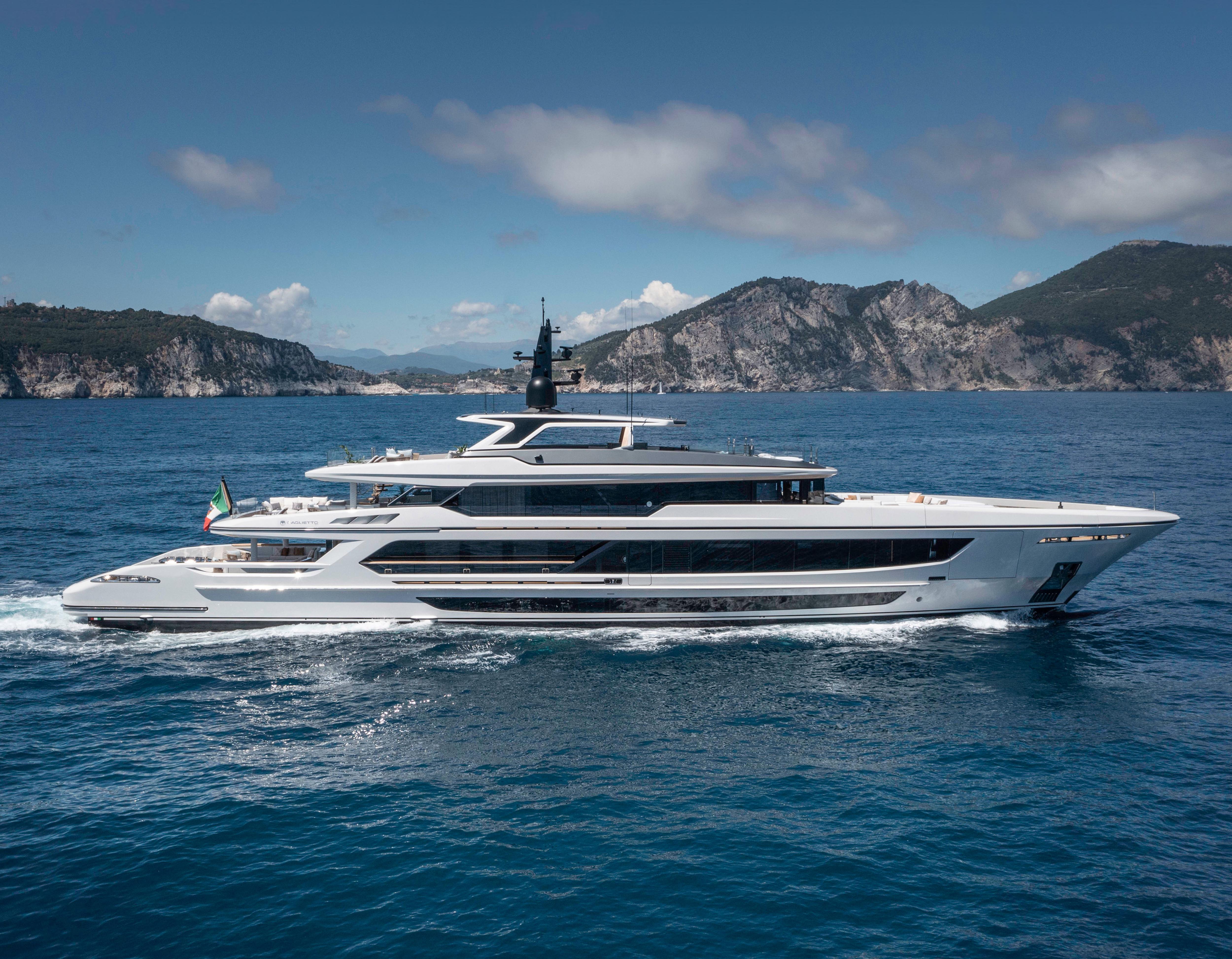 The modern T52 yacht at Baglietto Shipyard, highlighting sleek lines and cutting-edge maritime technology. | T52 superyacht, Baglietto Shipyard, luxury yacht, yacht design, shipbuilding, maritime technology | Fraser Yachts