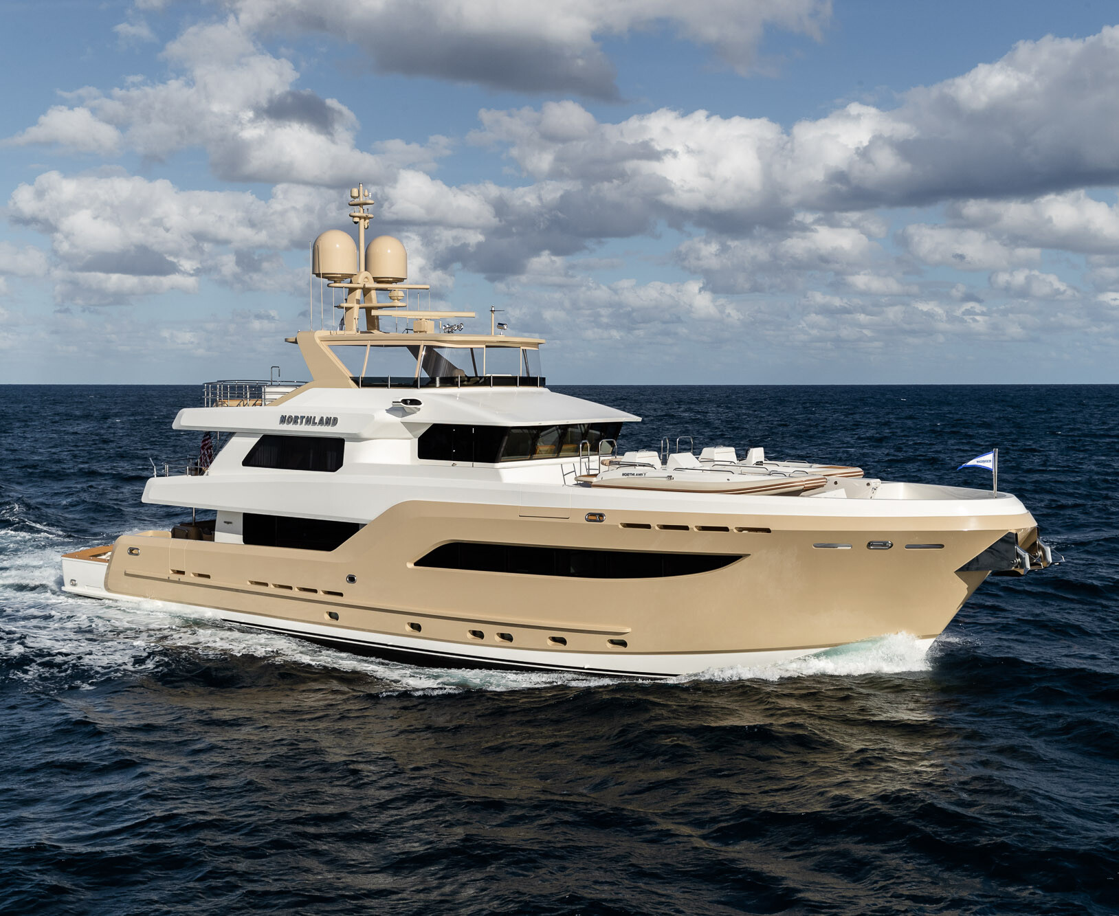 The luxurious Northland yacht at Burger Shipyard, showcasing elegant design and exceptional craftsmanship. | Northland yacht, Burger Shipyard, luxury yacht, yacht design, shipbuilding, craftsmanship | Fraser Yachts