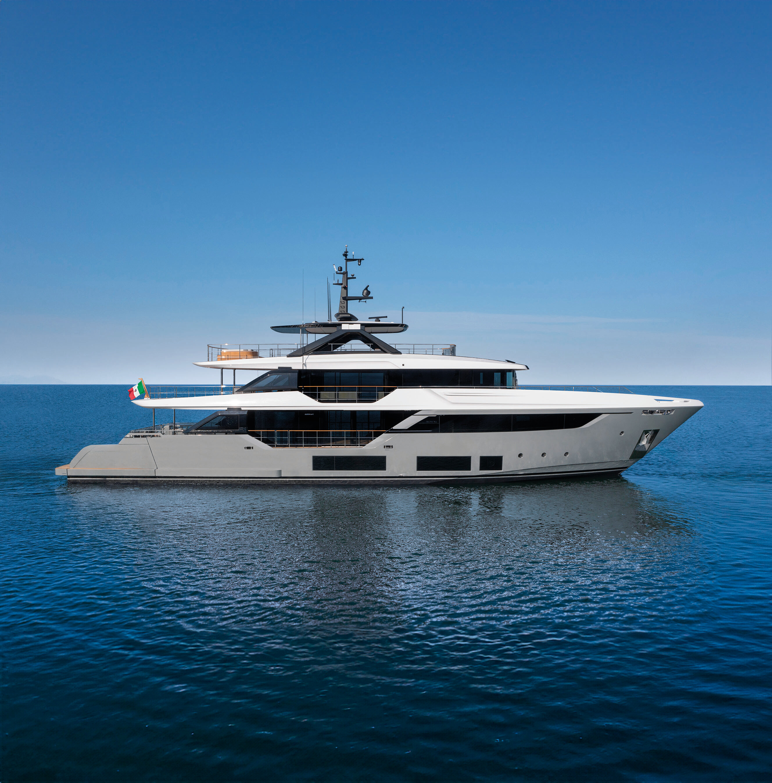 The elegant Navetta 38 yacht at Custom Line Shipyard, showcasing luxurious interiors and a sleek design. | Navetta 38 yacht, Custom Line Shipyard, luxury yacht, yacht design, shipbuilding, interior design | Fraser Yachts