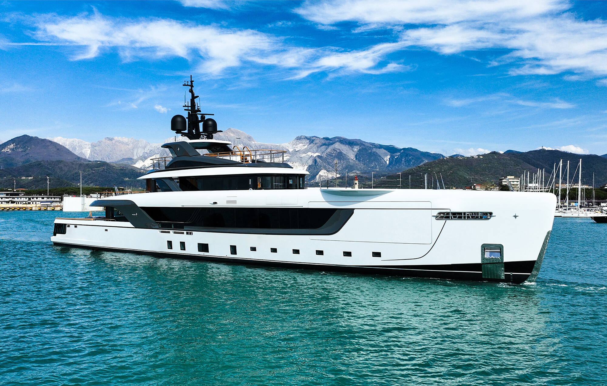 The striking S-Force 55 yacht at ADMIRAL Shipyard, showcasing innovative design and advanced performance capabilities. | S-Force 55 yacht, ADMIRAL Shipyard, luxury yacht, yacht design, shipbuilding, innovative design | Fraser Yachts