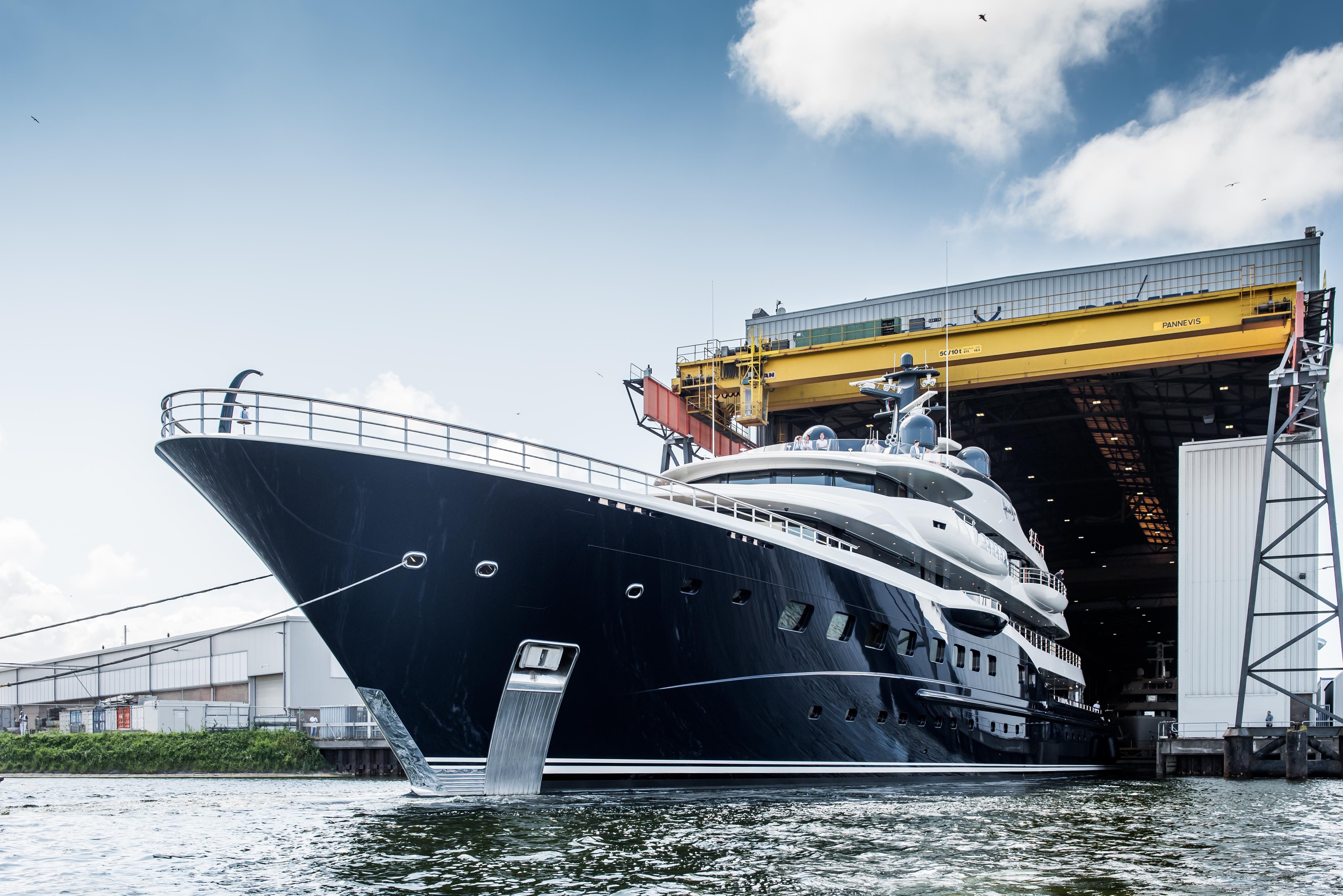 The luxurious Here Comes The Sun yacht at Amels Shipyard, exemplifying innovative design and opulent features for an extraordinary yachting experience. | Here Comes The Sun yacht, Amels Shipyard, luxury yacht, yacht design, opulent features, innovative design | Fraser Yachts