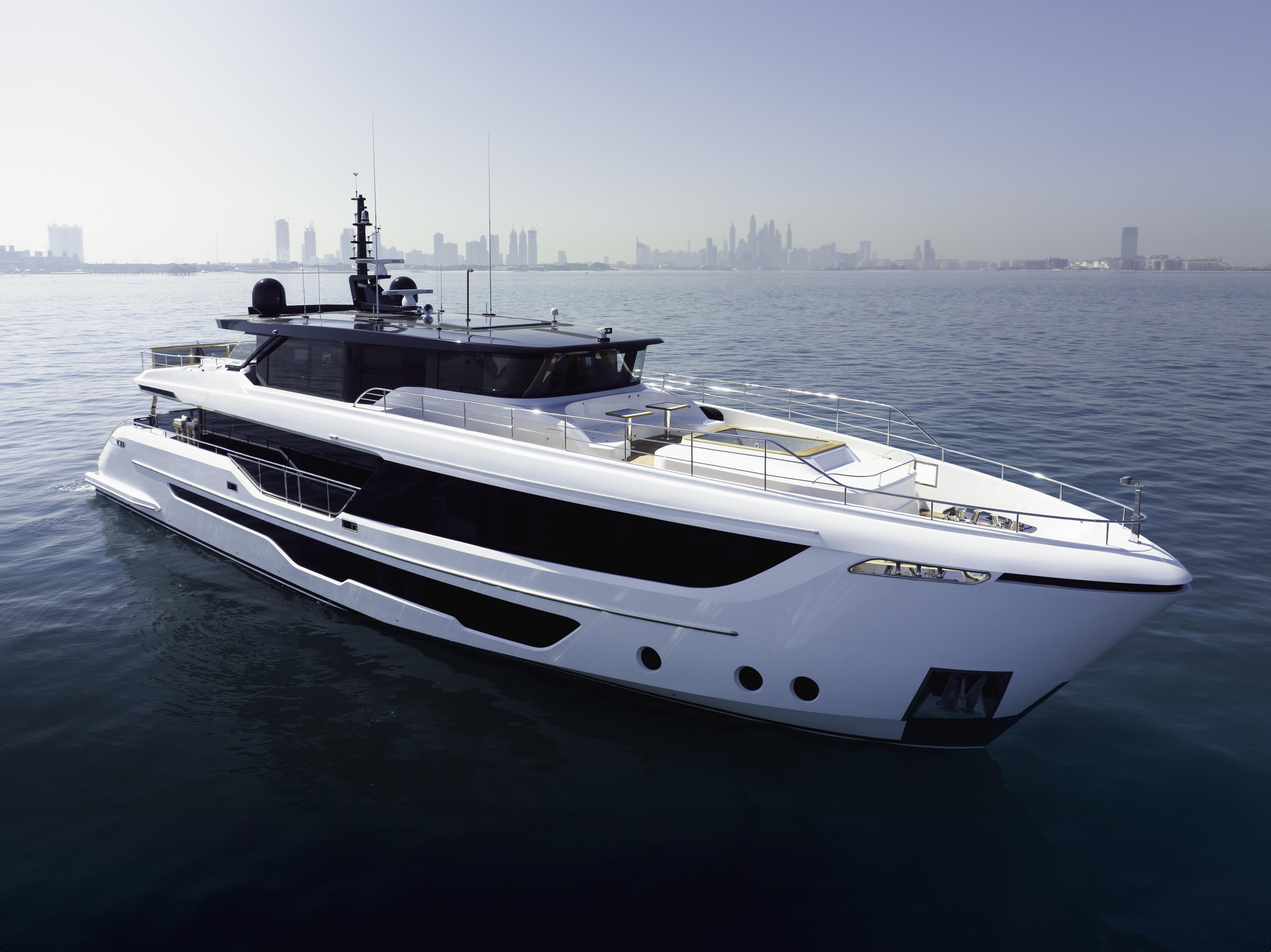 The Gulf Craft Shipyard showcases the Majesty 111 yacht, emphasizing its modern design and premium build. | Gulf Craft, Majesty 111, luxury yacht, yacht design, shipyard | Fraser Yachts