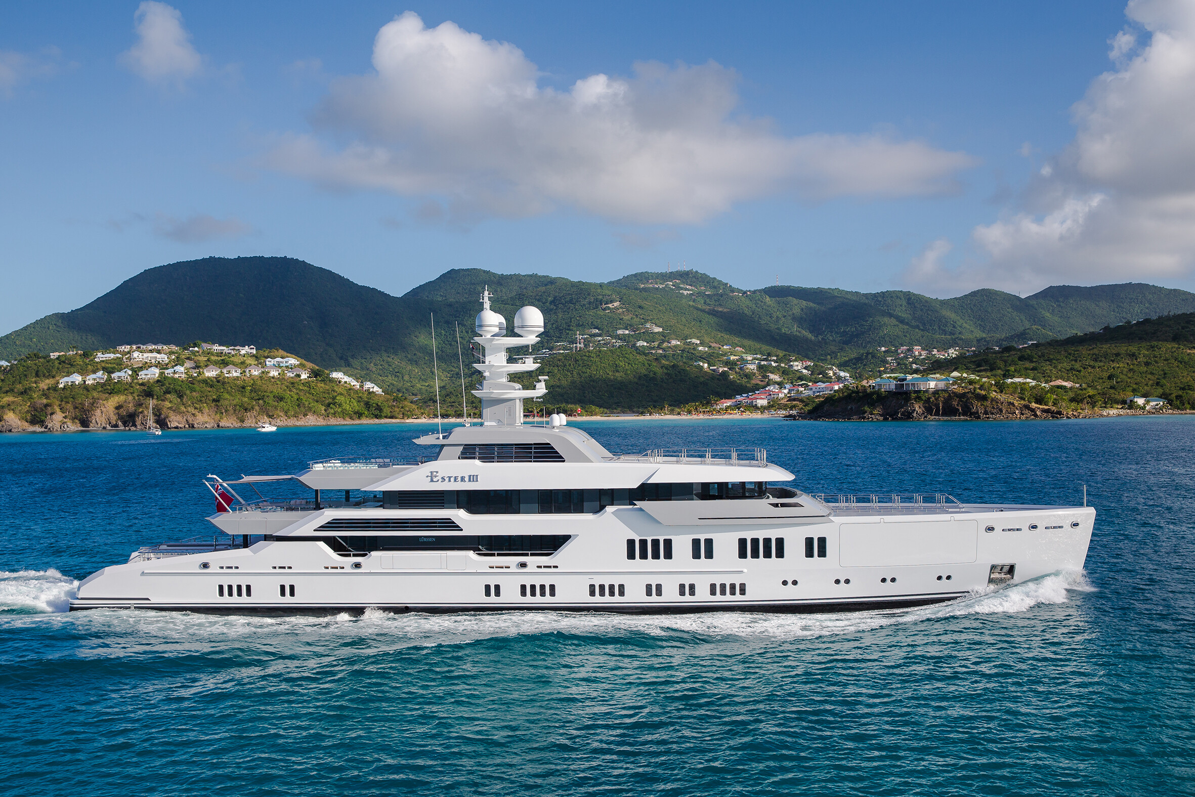 The luxury yacht ESTER III, built by Lürssen Shipyard, highlights impressive design and craftsmanship. | luxury yacht, Lürssen Shipyard, ESTER III, exceptional design, superior craftsmanship | Fraser Yachts