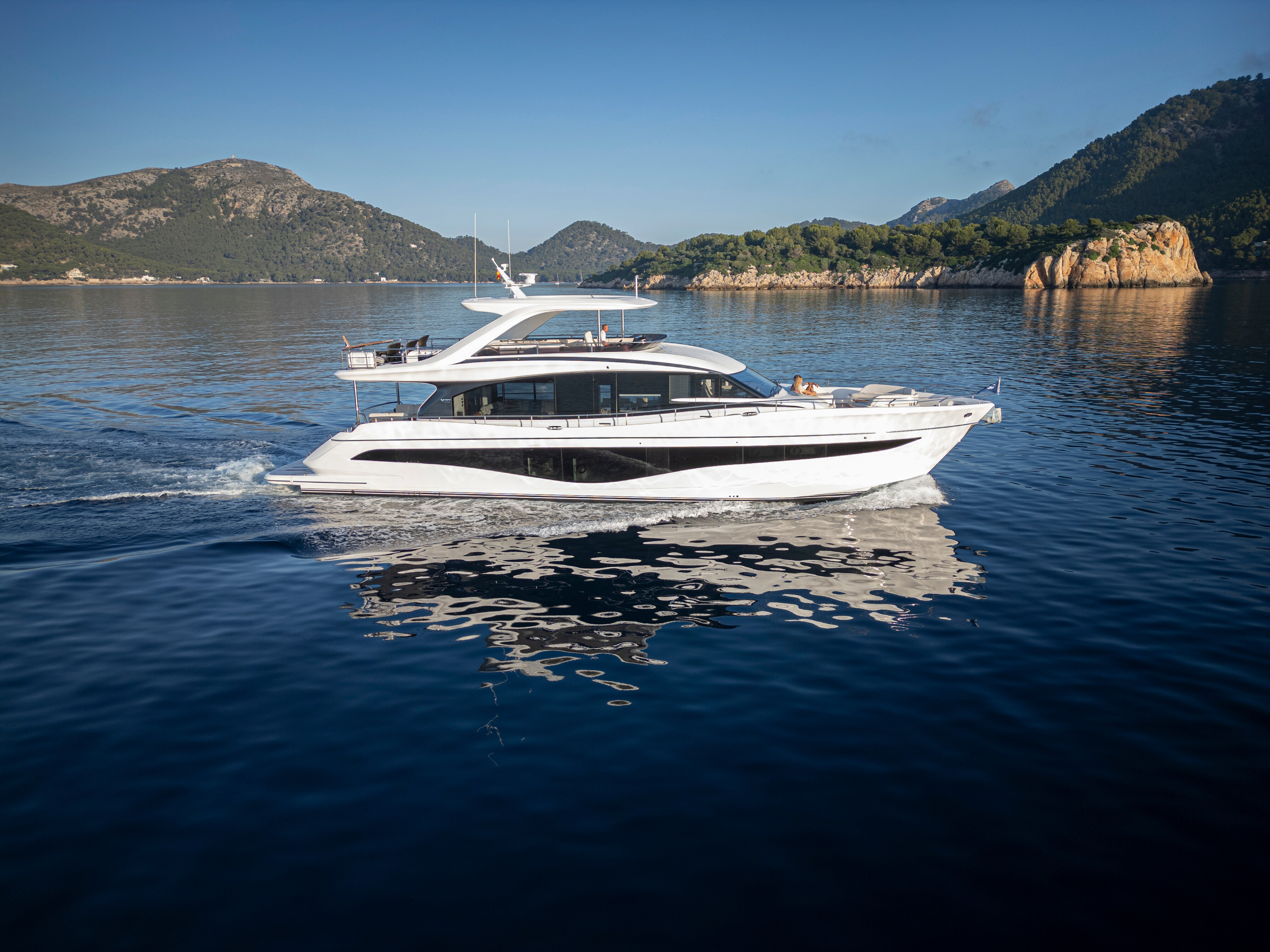 The luxury yacht from Princess Shipyard showcases an elegant design and luxurious amenities, perfect for a refined cruising experience. | luxury yacht, Princess Shipyard, elegant design, luxurious amenities, refined cruising | Fraser Yachts