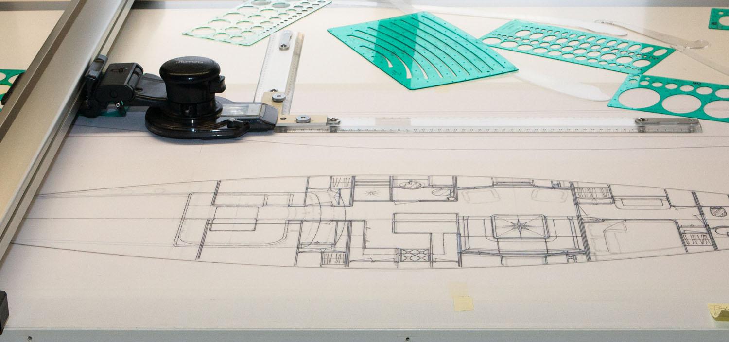 A detailed yacht plan showcasing the design layout for a luxury yacht build, emphasizing innovative features and spacious arrangements. | yacht plan, yacht design, luxury yacht layout, yacht building | Fraser Yachts