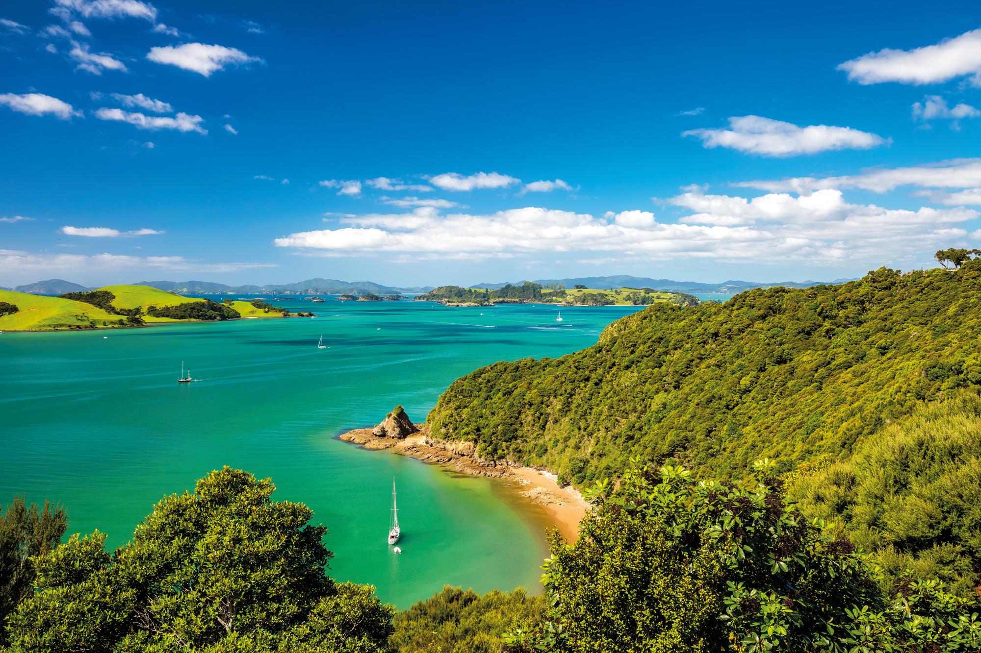 Scenic aerial view of Bay of Islands, New Zealand | Luxury yachting | Fraser Yachts | Australasia