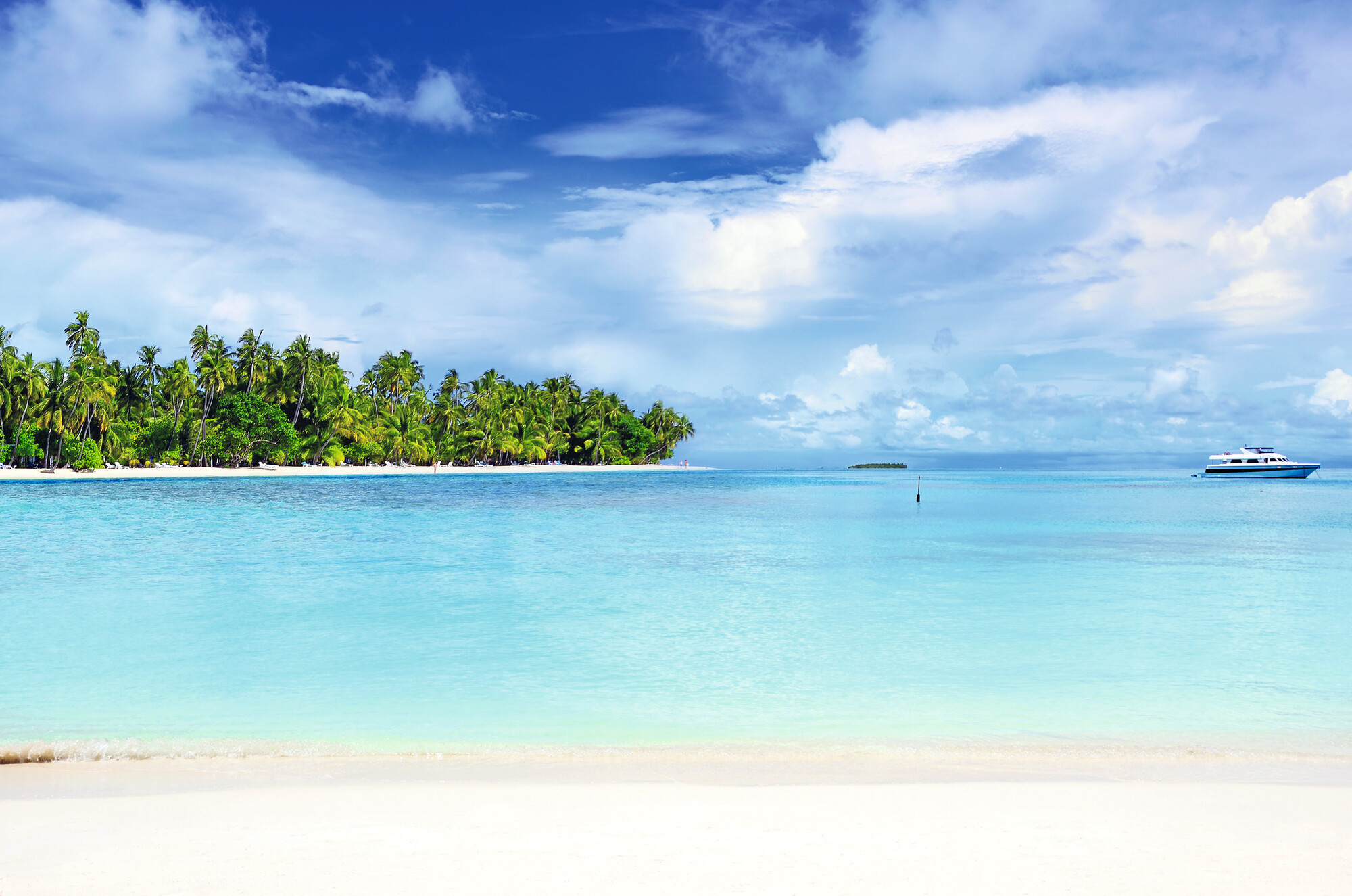 Relax on the pristine white sand beaches lined with palms in the Maldives | Maldives, beach, white sand, palms | Fraser