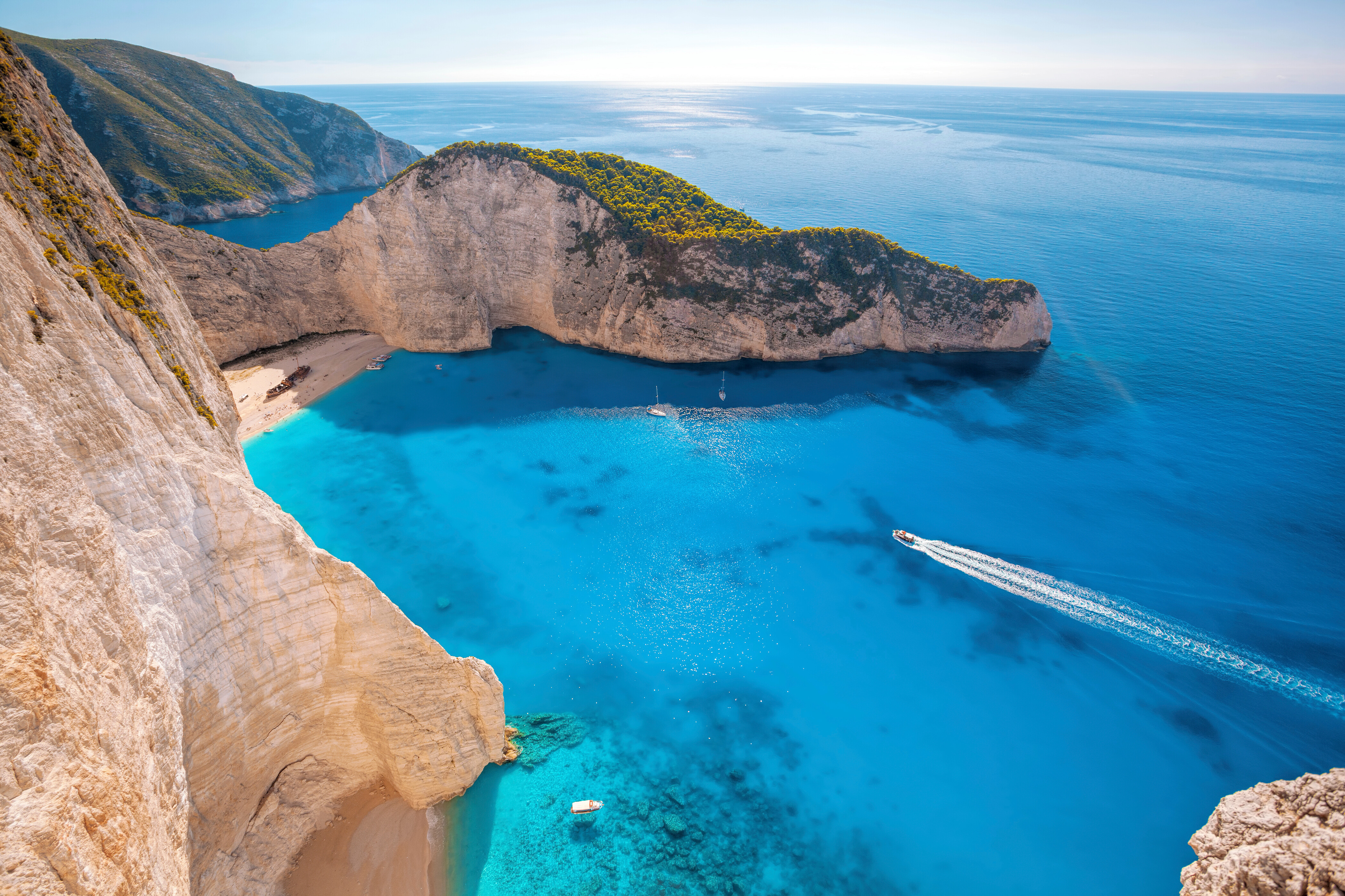 Navagio Beach in Zakynthos, Greece—iconic cliffs and turquoise waters surround the famous shipwreck, one of the Mediterranean’s most photographed coastal destinations | Fraser Yachts