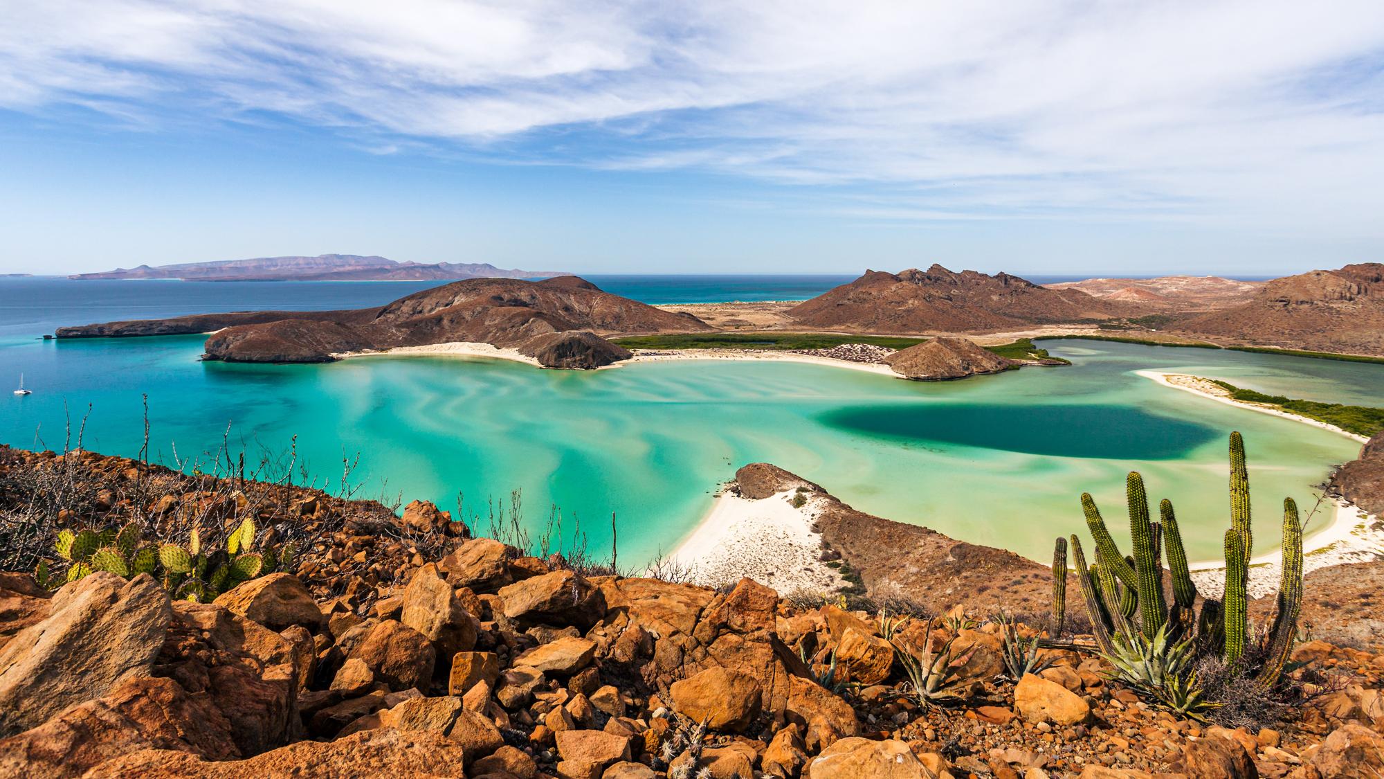 Marvel at the breathtaking views of La Paz Bay, with its stunning coastline, desert landscape, and cacti in Baja California | View, Bay, Cactus, Desert, Panorama | Fraser