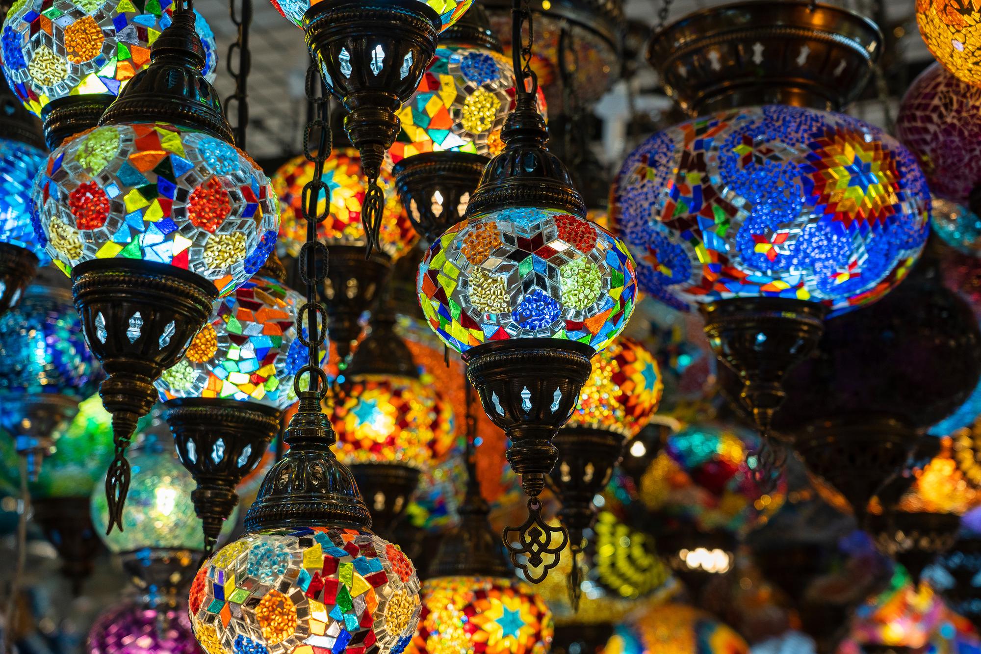 Explore the vibrant bazaar in Bodrum, Turkey, filled with colorful glass lamps showcasing exquisite handcraft and design | Colorful, bazaar, design, handcraft, decoration, Bodrum, Turkey | Fraser